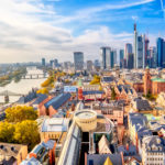 Panoramic view cityscape skyline of business district with skyscrapers in Frankfurt am Main. Hessen, Germany. Financial capital in Germany