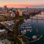 A beautiful fall sunset in Downtown Portland in the Pacific Northwest